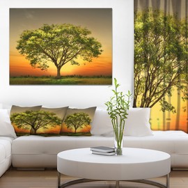 Designart Green Setting Sun Trees Canvas Wall Art, 12" H x 20" W x 1" D 1P