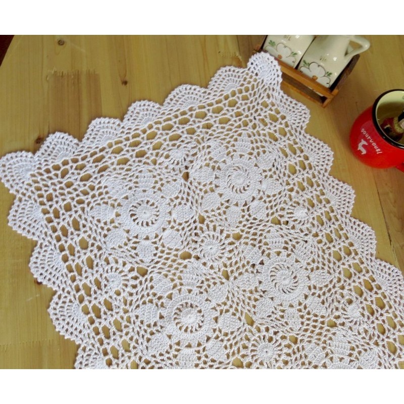 White 16x23 Inch Rectangle HANDMADE Cotton Crochet Lace Placemat Doilies