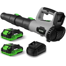 Leaf Blower, 21V Cordless Electric Blower with 2 2.0Ah Batteries and 1 Hour Fast Charger, Lightweight Leaf Blower for Patio Cleaning, Lawn Care, Blowing Fallen Leaves and Dust, etc.