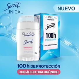 SECRET, Desodorante Mujer, Desodorante Clinical con Ácido Hialurónico, Crema Suave, Powder Protect Cotton, 45 GR