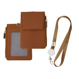 KOYOKOMA Pass Case, ID Card Holder, Extendable Reel, Neck Strap, Card Holder, Commuter Holder, IC Card Holder, Employee ID Card, Coin Purse, Commuting to Work or School (Brown)