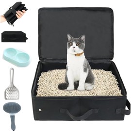 Foldable Waterproof Cat Travel Litter Box with Zipped lid, Leak/Odor - Free, Portable, Hotel/car - Friendly