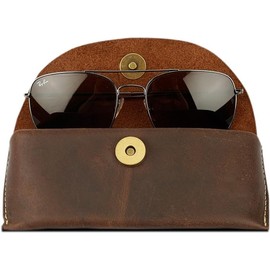 CestAntiQ, Leather Sunglasses Case, Genuine Leather Eyeglass Case, Reading Glasses Case for Men & Women, Dark Brown Leather Glasses Holder, Stylish & Durable Eyewear Case