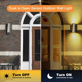 HiBay Dusk Till Dawn Outdoor Lights Mains Powered, Up and Down Outdoor Wall Lights Stainless Steel IP44 Waterproof 240V with 2X 5W GU10 Bulbs Warm White