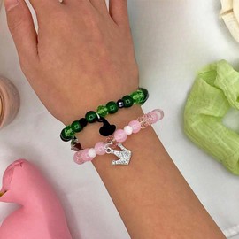 Flvkev Elphaba Galinda Friendship Matching Bracelets Witch Matching Bracelets BFF Couples Accessories Christmas Gifts (beaded set)