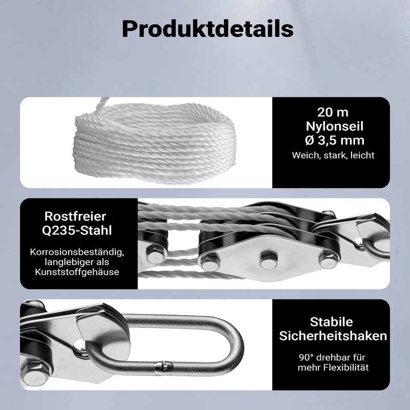 XPOtool Pulley up to 180 kg with 20 m nylon