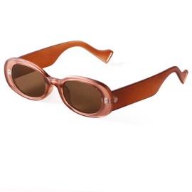 ADE WU Retro Oval Sunglasses Women Trendy Sun Glasses, Sand Color, Large