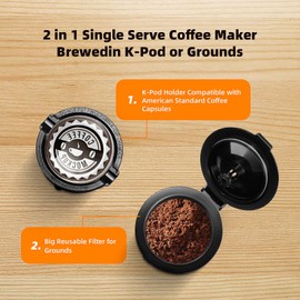 Horavie Mini Single Serve Coffee Maker for K Cup and Ground Coffee, Fast Brew One Cup Coffee Machine with Descaling Reminder and Water Window, 6 to 12 oz. Brew Sizes, White