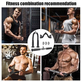 Kipika Cable Machine Attachment - 28" Nylon Tricep Rope, 18“ Rotating Straight Bar and 12" LAT Pull Down Bar - Heavy Duty Cable Machine Accessories for Home Gym.