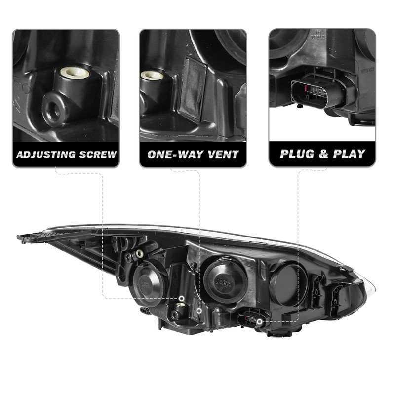 SOCKIR Black Housing Headlight Assembly Fit for 2012-2014 Ford Focus