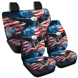 Wideasale American Flag Eagle Car Seat Covers Full Set Universal Car Front and Rear Seat Covers Cushion Set Auto Accessories Interior Protector Universal Fit for Most Car Truck SUV Vans