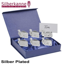 SILBERKANNE Holder for Place Cards Set of 6 Mouse and Cheese 2.5 x 1.5 cm Premium Silver Plated Elegant Silver-Plated in Top Workmanship, silver, Classic