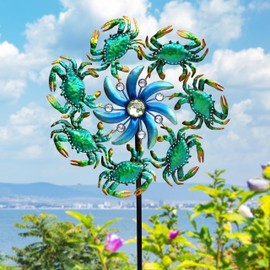 39" Crab Wind Spinners Metal Windmill Garden Stake,Ocean Theme Outdoor Wind Spinner,Wind Sculptures Yard Art Decorations for Patio,Lawn & Garden Decor