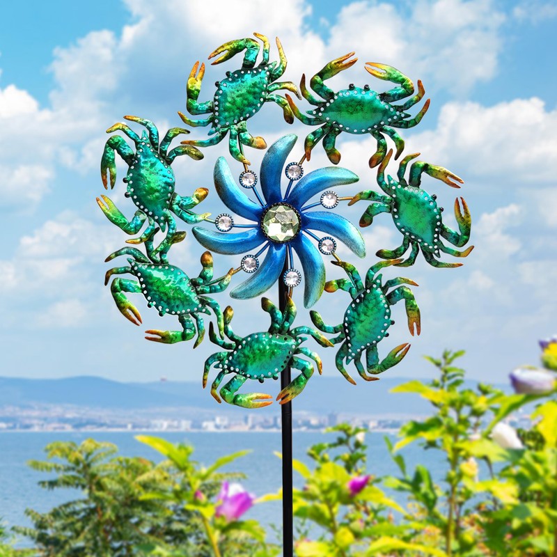 39" Crab Wind Spinners Metal Windmill Garden Stake,Ocean Theme Outdoor