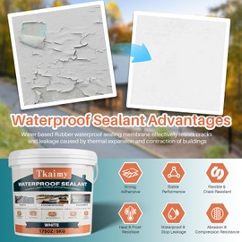 Tkaimy Waterproof Coating 175 oz, White, Polyurethane Waterproof Coating for Roofs, Foundations, Warehouses, Garages, Basements, Indoor & Outdoor Liquid Water Proof Sealant