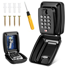 Key Safe Wall Mounted, Large Key Lockable Box Outdoor with Resettable 12-Digit Code and Weatherproof Cover, for Home School Garage Office Heavy Lock Box with Code