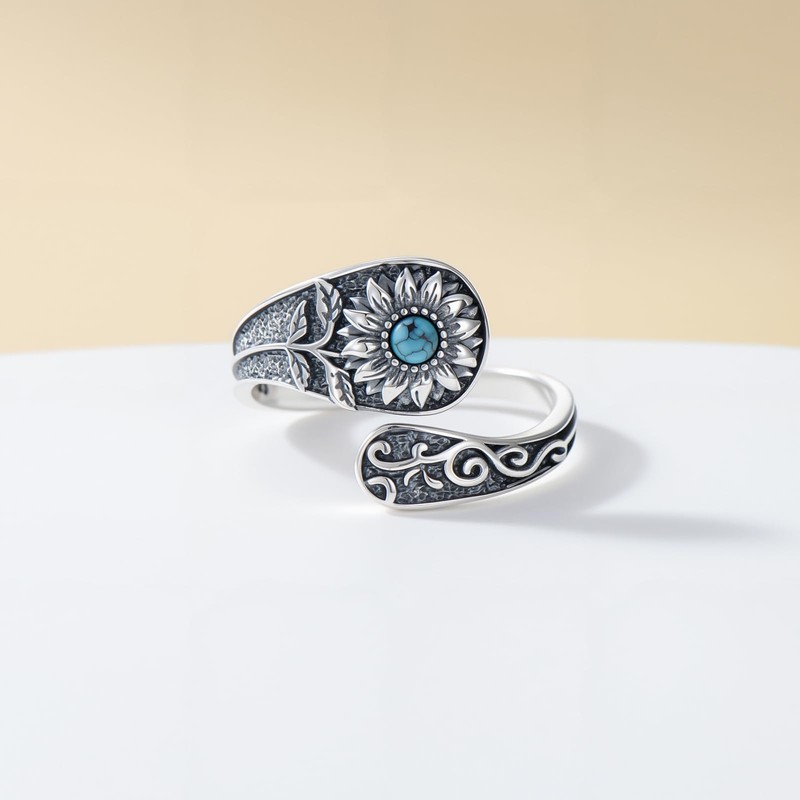 Molioaki Genuine Teardrop Turquoise Cross Ring Adjustable 925 Sterling Silver