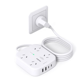 One Beat Surge Protected Power Board with 4 AC Outlets & 4 USB Ports (2×USB-C), 1.5M Extension Cord, AU Standard Travel Power Strip for Office, Dorm, Home Essentials