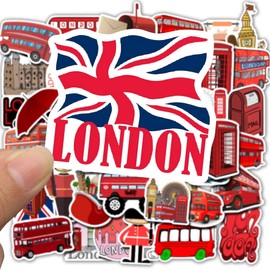 50Pcs London Bus Stickers for Laptop Car Bike Helmet Phone Guitar Skateboard Computer Transportation Vinyl Stickers Waterproof Aesthetic Trendy Sticker Pack for Adults Teens Boys