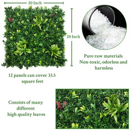 ODTORY Artificial Boxwood Panels: 20"x20" 12P UV-Anti Fake Grass Ivy Privacy Hedge Greenery Backdrop Fence Wall Screen for Garden Fence Covering Privacy, Outdoor Indoor Home Decor