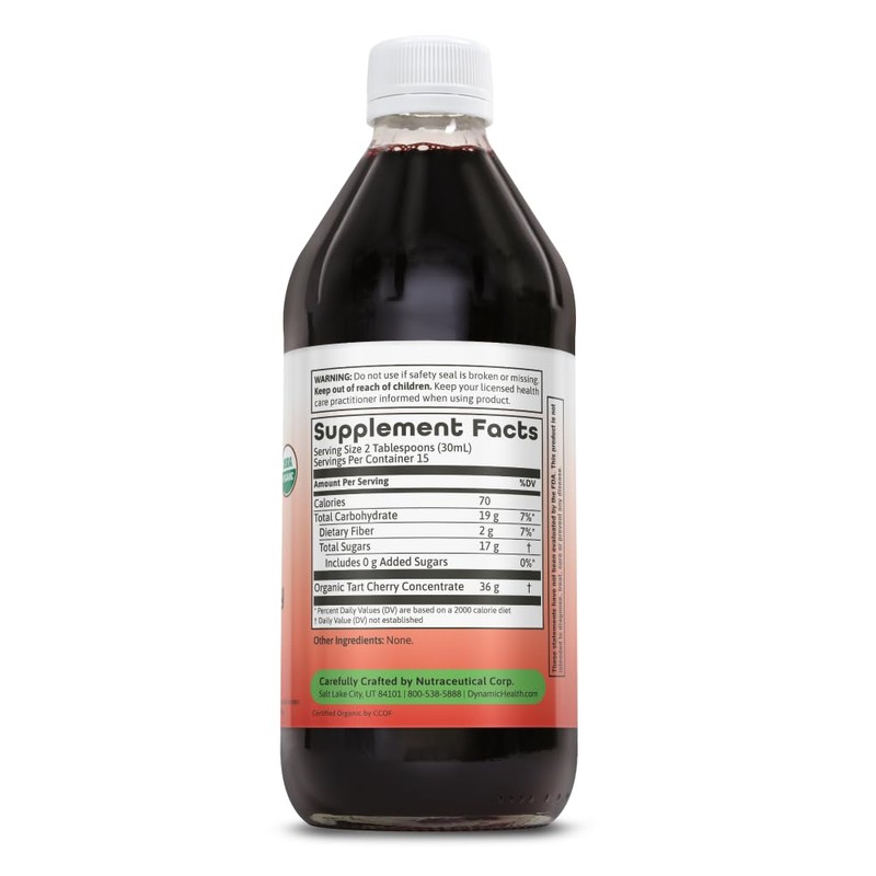 Dynamic Health 100% Unsweetened Pure Organic Certified Tart Cherry Juice