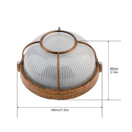 RTNLIT 7inch Sauna Light, Nautical Bulkhead Light Fixture, Antique Copper Outdoor Wall Light Fixture for Ceiling Mount, Wet Location (Grid Round, Frosted Glass Lens, E27 Base)