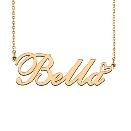 HUAN XUN 18K Gold Plated Name Necklace Bella for Women Heart Pendant Jewelry Gifts