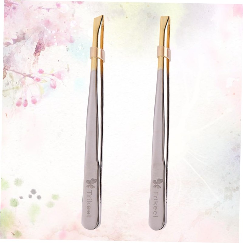 Mikinona Professional Eyebrow Tweezers Stainless Steel Clamps Flat Oblique Mouths