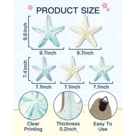 Putuo Decor Coastal Nautical Starfish Wall Art Set of 5 Beach Wall Decor Coastal Hanging Décor for Bathroom, Living Room, Patio (It's not 3D)
