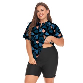 Inno Women's Plus Size 2 Piece Rash Guard Swimsuits Short Sleeve with Boyshorts UPF 50+ Surfing Swimwear 1X 2X 3X 4X 5X 6X