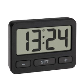 TFA Dostmann 60.2035.01 Digital Mini Clock with Key Lock Function Table Clock Also Suitable for Cars/Motorhomes Exam Clock Small and Handy with Magnet and Stand Black