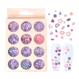 LIUDAMAI Mermaid Illusion 12-Compartment Box of Pink Hollow Love Star Rhinestone Pearl Nail Decorations Nail Art Sequins Mixed Patch Flowers, Love, Stars Stickers Nail Art…