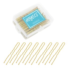 Hoyols U Shaped Hair Pins Blonde, U Shape Bobby Pins Metal Curved Curly Waved Bun Clips Hairpin for Buns Women Girls Grips Hairstyle Updo Thin Thick Hair, 100 Count 2 3/4 in (Blonde)