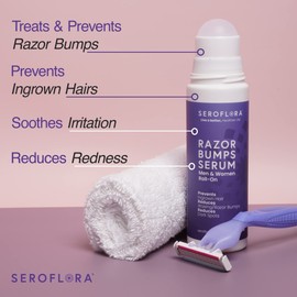 Seroflora Razor Bumps Treatment for Women - Ingrown Hair Treatment - Razor Bump for Bikini Area - After Shave & Waxing - Roll-On-Face, Legs, Body (3.5floz)