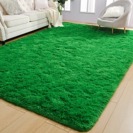 AROGAN Luxury Soft Shaggy Rugs Carpets, 5x8 Feet Bedroom Rug Indoor Plush Area Rugs for Living Room, Green Fluffy Rug for Kids Girls Playroom Dorm Room, Shag Plush Rug for Teen Room Nursery Decor