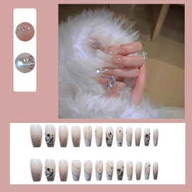 Dengujd Nail Tips, 24 Pieces, Medium, Popular, Japanese Style, Spring, Summer, Autumn, Winter, Cute, Simple, Bride Nails, Humanity, School Entrance Ceremonies, Weddings, Parties, Everyday Use