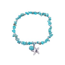 REEBOOOR Pulsera de tobillo de estrella de mar amatista curación piedra elástica tobillera pulsera chakra playa pie joyería para mujer niña