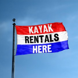 Kayak Rentals Here Business Advertisement Banner - 3x5 ft High-Durability Polyester Fade-Resistant, Weatherproof Outdoor/Indoor Flag