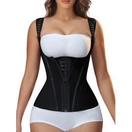 YIANNA Waist Trainer for Women Tummy Control Sports, Workout Hourglass Vest Waist Cincher with Adjustable Shoulder Strap,YA7293-Black-2XL