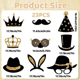 Fotobox Accessoires Hochzeit, 23-teiliges Set in Schwarz-Gold, Foto Requisiten für Hochzeiten, Geburtstage, Abschlussfeiern und Feste, Ideal für Fotobox Zubehör und Kreative Fotos