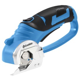 Creddux 4v Cordless Electric Scissors, Electric Box Cutter With LED Light and Safety Lock, Cardboard Cutter, Rotary Cutter for Cardboard Leather Carpet Plastic Blue