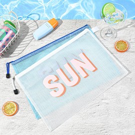 SOIDRAM 4PCS SUN Makeup Bag Clear Zippered Sunscreen Bag Cosmetic Pouch Waterproof Travel Toiletry Organizer for Women Varsity Letter Patch Beach Pool Essentials