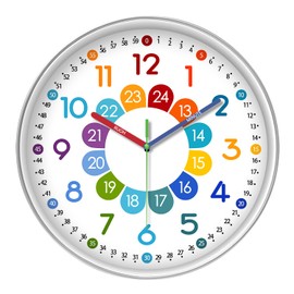 XFM Kids Wall Clock12 Inch Silent Non Ticking Kids Teaching Clocks Battery Operated Colorful Analog Learning Clock for Kids Bedroom Classroom School