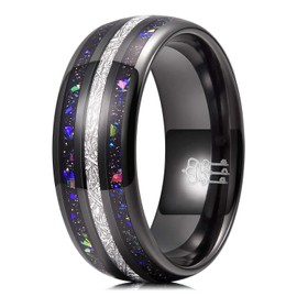 THREE KEYS JEWELRY Mens Charming Jewelry Tungsten Galaxy Meteorite Blue Stone Polished Wedding Carbide 8mm Ring Band for Men Engagement Black Size 11.5