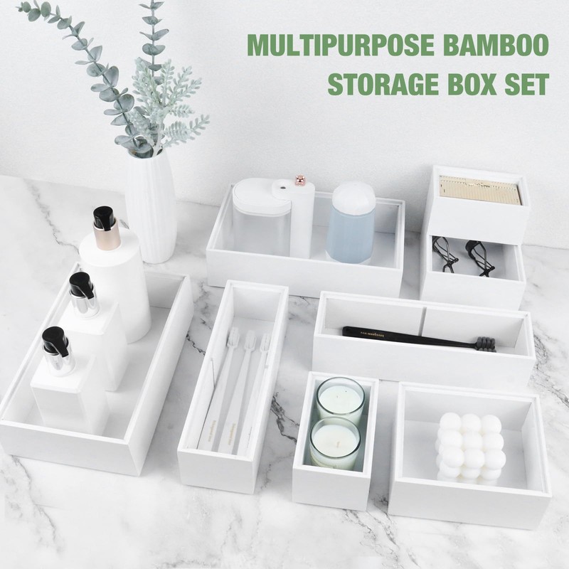 Bxngjuj Bamboo Drawer Organizer Set, 8 PCS Multi-Use Wood Drawer
