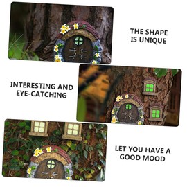 CAXUSD 1set Fairy Door and Windows Resin Garden Sculpture for Outdoor Decor Luminous Fairy Art Decoration for Home Brown for Yards and Flower Beds