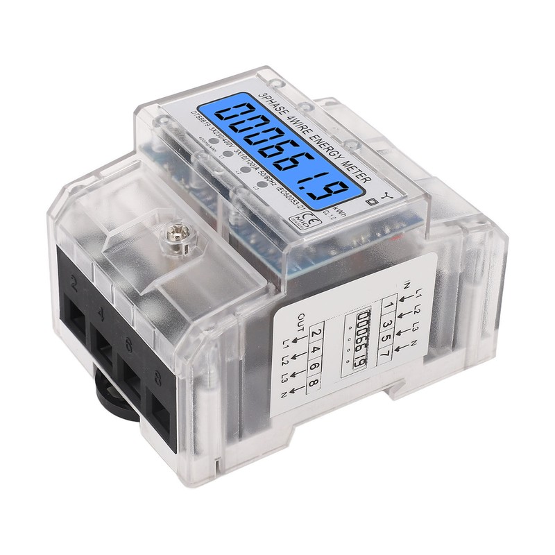 Energy Meter 3 Phase 4 Wire Backlit LCD Display DIN