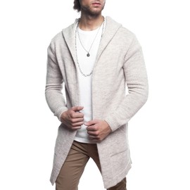 Carisma Men's cardigan long with hood, men's jacket with side pockets, long hooded jacket, men's comfortable transition jacket for men, 7601, beige, m