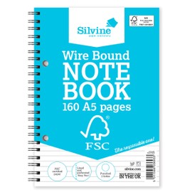 Silvine A5 Everyday FSC Twin Wire Notebook - Ruled 8mm Feint, 160 pages of FSC Certified Paper. Ref FSCTWA5