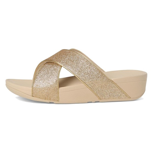 FitFlop Women's Lulu Glitterdust Cross Slides Wedge Sandal, Platino, 10